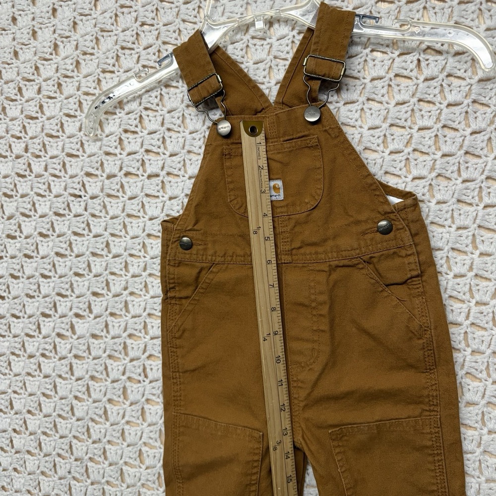 Carhartt Overalls Baby Sz 18 Monts Brown Duck Canvas Workwear Bibs Double Knee - Picture 5 of 9